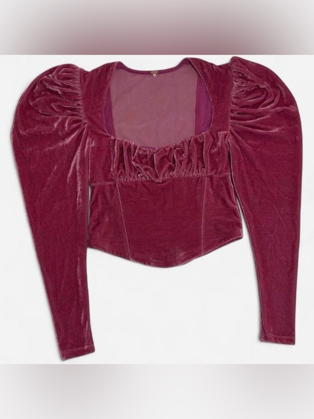 Free People Hold Me Puff Sleeve Smocked Pink Velvet Top Renaissance Milkmaid